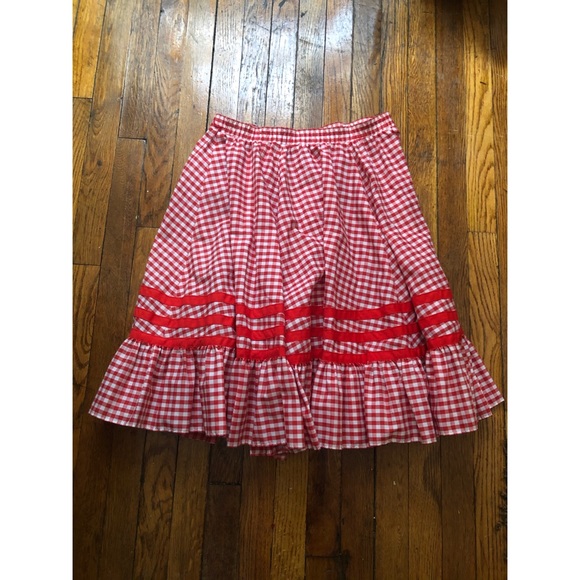 Vintage-Red and White Checkered-Gingham-Skirt - Picture 7 of 8